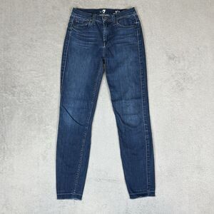7 For All Mankind Jeans Women's 24 Skinny Stretch 26x27 Mid Rise Raw Hem Blue